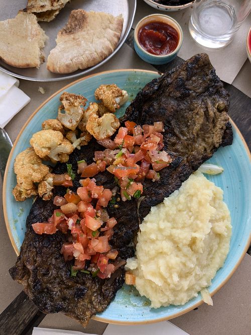 Seitan steak at Hummus 90 in Ashdot Yaakov