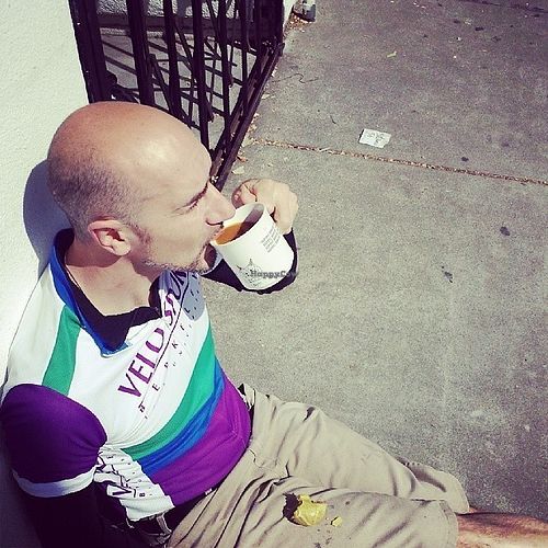 After brunch, nice to finish your coffee and enjoy your donut in the outdoor sun at Pepples Donut Farm in Berkeley