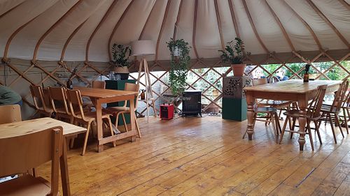 Inside the yurt at Eartha in Cardiff