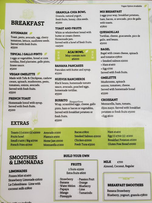 New breakfast menu at Noi Bistro in Tamarindo