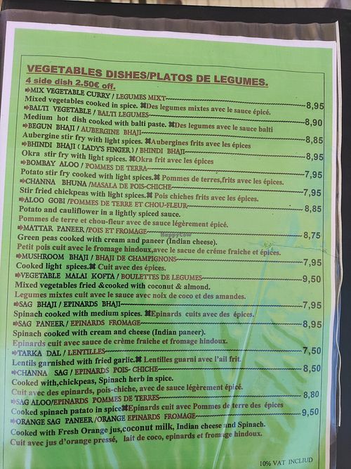 Complete vegetarian and vegan page only at Indian Restaurant Taj Mahal in Girona