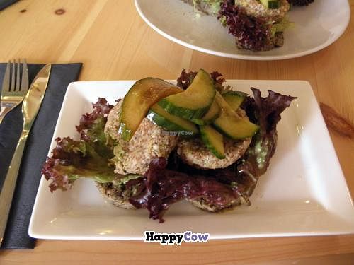 Smorrebrod with lentilburger and pickles  at simpleRaw - Oehlenschlaegersgade in Copenhagen