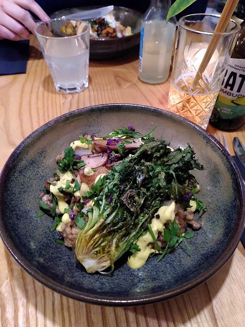 Tasty seasonal vegan main dish: with grilled endive, mushrooms and grains at Bij De Tuinman in Hilversum