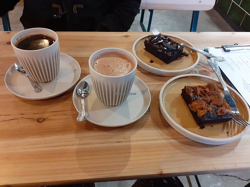 Vg hot chocolate and americano with brownies at Off the Ground Coffee in Middlesbrough