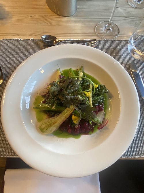 chickpeas with a beetroot sauce and vegetables  at Fossheim Turisthotell in Lom