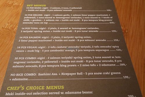 menu at Green Sushi in Copenhagen