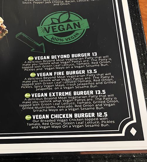 Vegan Section  at Kallans Bar And Grill in Big Bear Lake