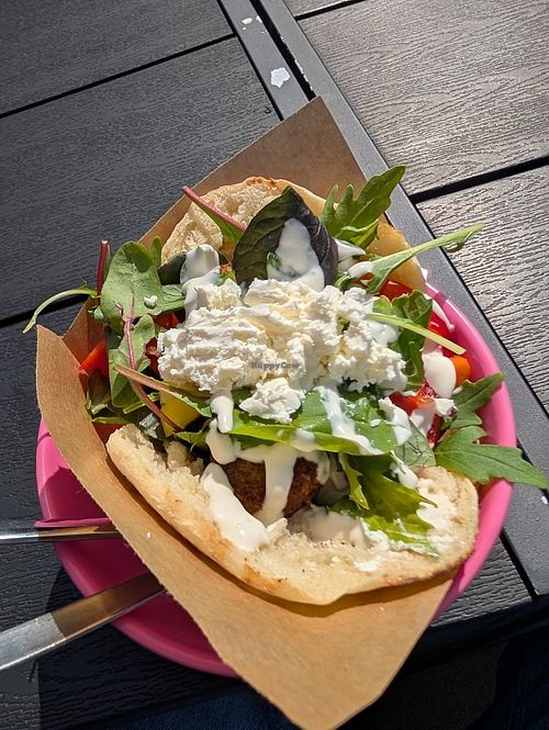 Pita with falafel at Café Kulør in Fjerritslev