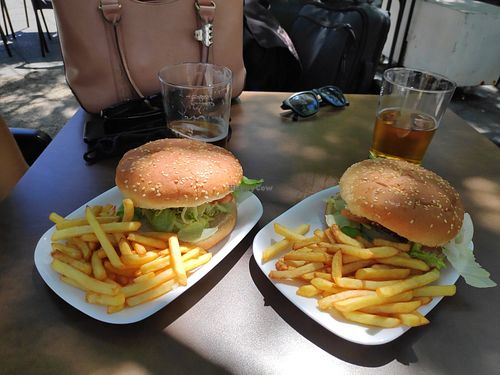 Vegan burgers with fries at Marbella in Sevilla
