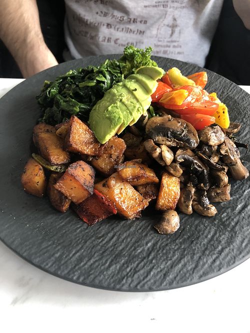 Gaia platter - kale, potatoes, mushroom, avo   at Gaia & Loki in Jersey City