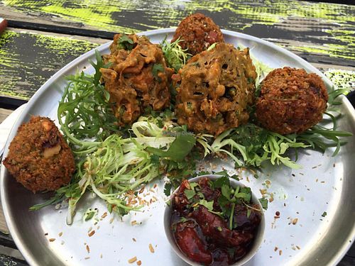 Delicious vegan Indian platter  at Milgi in Cardiff