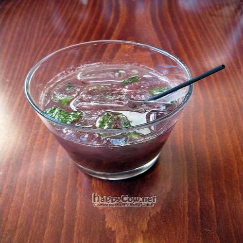 Violet Beauregard: Bullet bourbon, Verne de violette, blueberries, mint, lemonade, over ice at Horizons in Philadelphia