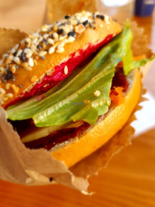 Vegan option with "everything" bagel  at Brooklyn Bagel Co in Split