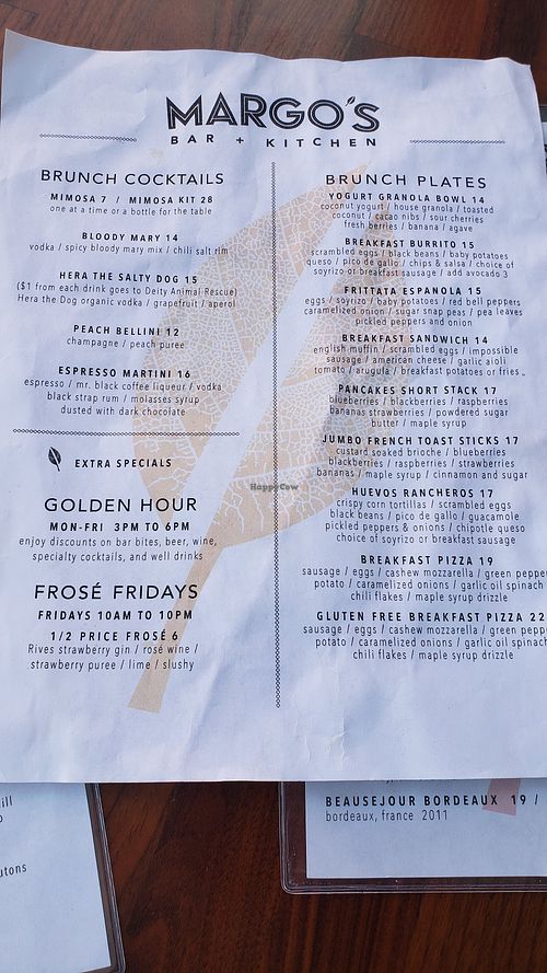 Breakfast Menu at Margo's in Santa Monica