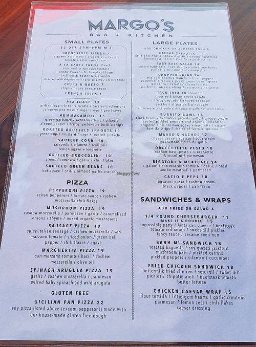 Main Menu at Margo's in Santa Monica