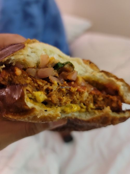 Close up of vegan burger at HopCat in Indianapolis