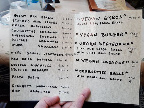 Vegan menu at Alexis in Corfu
