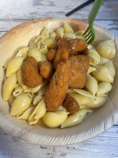 Smoked macaroni cheese with crispy chicken  at Innocent Yesterday in New York City