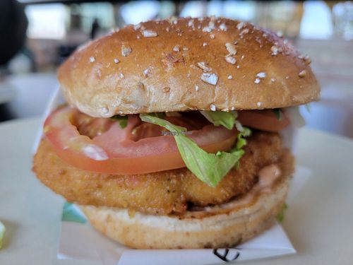 Cajun fish sandwich at Veggie Grill by Next Level in Santa Monica