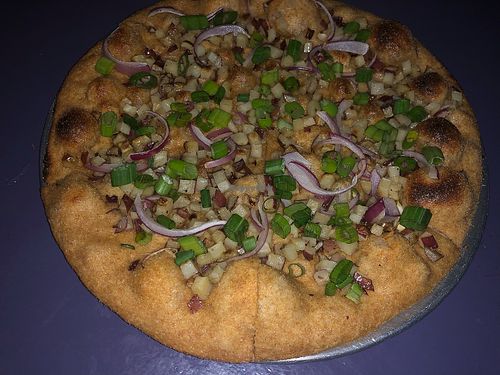 Potato and Onion Pizza - without mozzarella (cheeseless)  at Fresca on Addison in Richmond