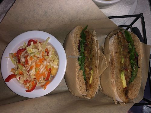 Lentil burger and pineapple cole slaw  at Fresca on Addison in Richmond