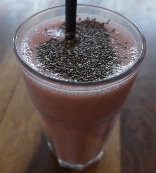 Strawberry, banana, chia smoothie at Veda House - Sofia in Sofia