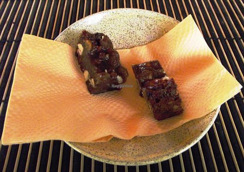 Panforte - vegan
Italian cake of dried fruit, nuts and spices. Underdone and very chewy. at Veda House - Sofia in Sofia