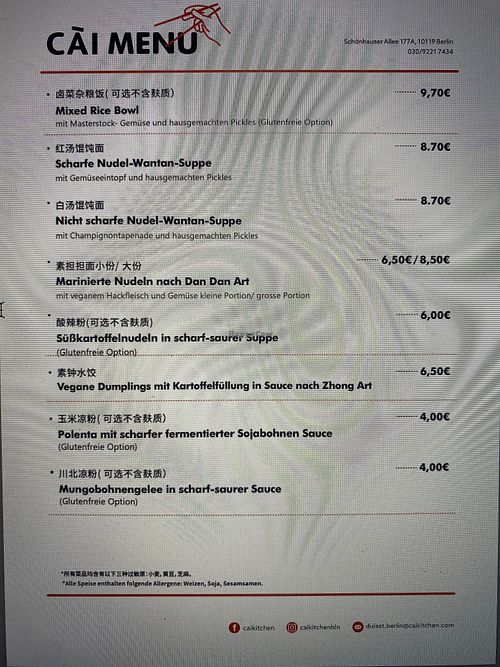 Menu at CÀI Kitchen Berlin in Berlin