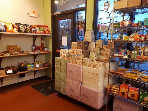 Reception area with Italian imports at Unglued Foods in Richmond