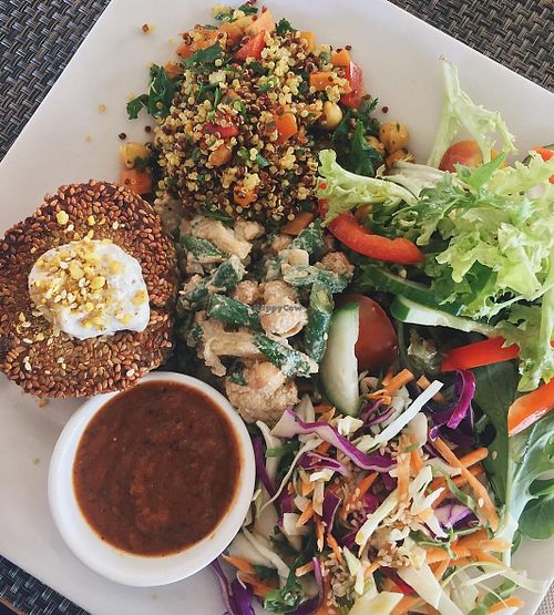 chickpea pattie and salad at Swan Valley Cafe & Tea House in Millendon