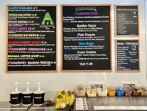 Menu of offerings  at Camps Juice Bar in Marriottsville