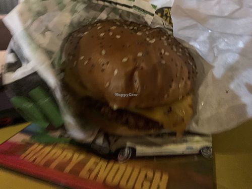 Blurry and delicious late night burger!  at Jerrell's Betr Brgr in New York City