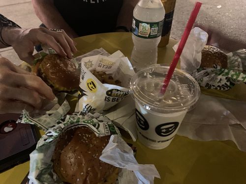 Hidden waffle fries, burgers, vanilla shake  at Jerrell's Betr Brgr in New York City