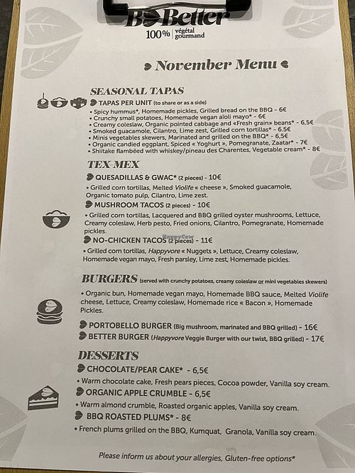 November menu  at B.Better in Paris