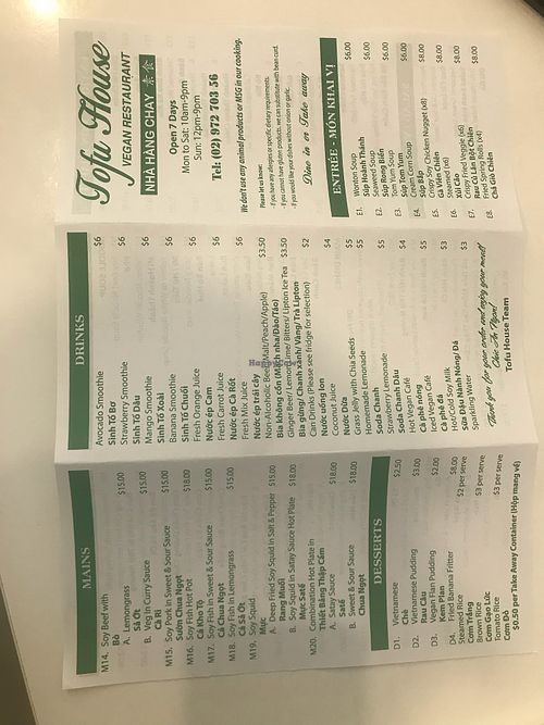 Menu at Tofu House - Vegan Restaurant in Canley Heights