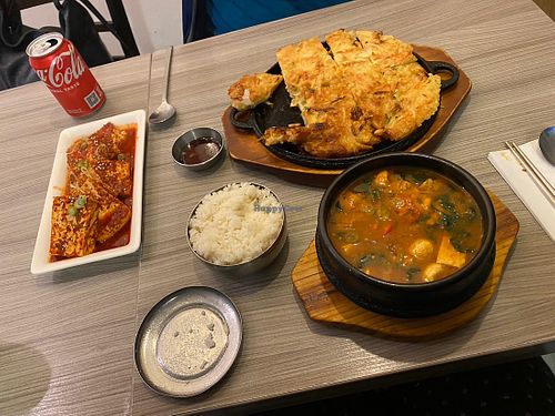 Spicy Tofu, Vegetable Jeon, and the vegan jjigae  at Sarangchae in Nottingham