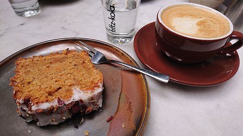 Carrot cake and cappuccino at ChiCoffee in Neuss