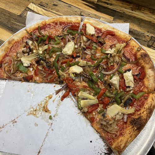 Vegan roasted veggie pizza with artichokes   at Attilio's Pizzeria in Toms River