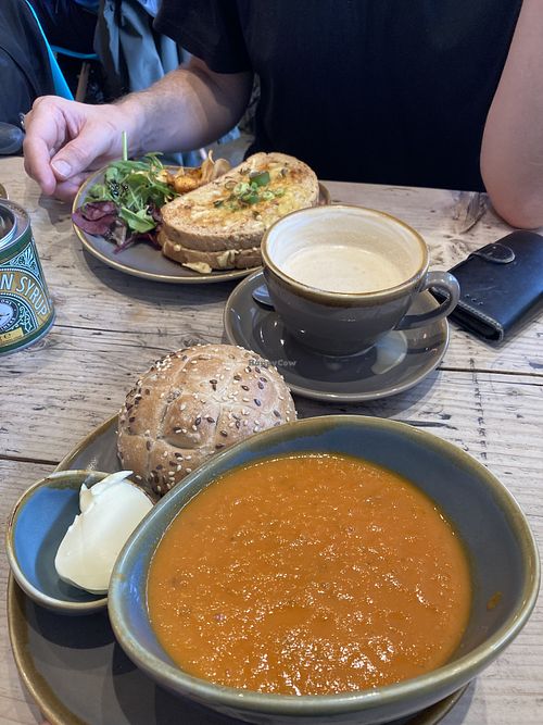 Vegan toastie and soup  at Jasper's Coffee House in Keswick