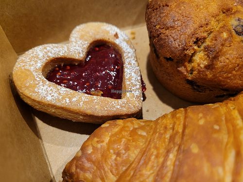 Raspberry Linzer, blueberry muffin and a croissant at Camilla's Sourdough - Love Shack Cafe in Los Angeles