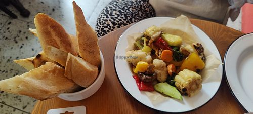 Grilled veggies and bread. at Honoré in Tbilisi