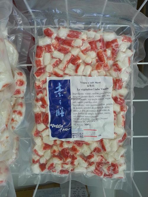 vegan crab meat at Veggie Favour in Vancouver