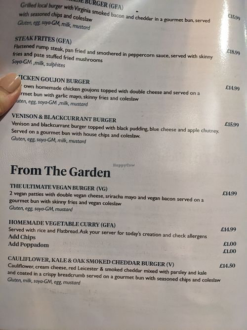 Current menu  at Ben Nevis in Fort William