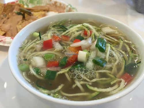 Zucchini noodle soup. Healthy and tastes Excellent! at Loving Hut in Arlington