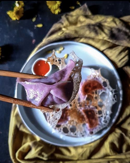Beetroot dumpling  at Aura Dimsum Lab in Lisbon