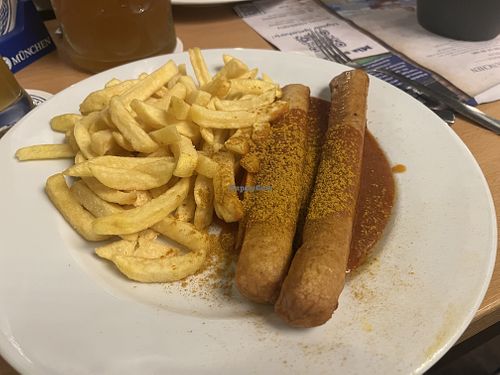 Currywurst and fries  at Hofbrau Wirtshaus in Berlin