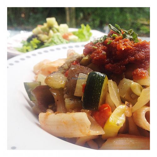 Pasta and salad (main dish) at Verdeo in Medellin