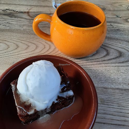 Vegan option on the sticky toffee pudding (Note: They have oat milk for tea/coffee, I just opted for black coffee) at The Round in Keswick