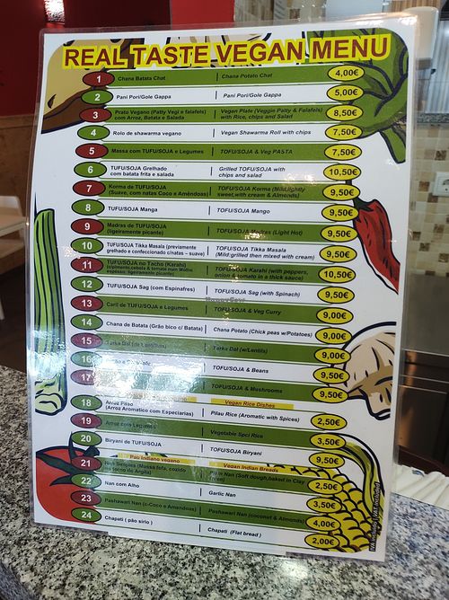Vegan menu at Real Taste Indian - Maybe closed in Faro
