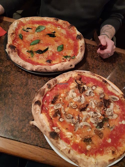 Pretty nice pizza. They have labelled pizzas that can be made vegan. We took garlic one and one with mushrooms. Both were good, the crust was nice. at Pizzeria Golobček in Vransko
